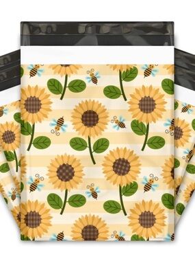 25 Sunflower Bee Poly Mailers 10x13 Floral Shipping Bags Boutique Packaging 🌻